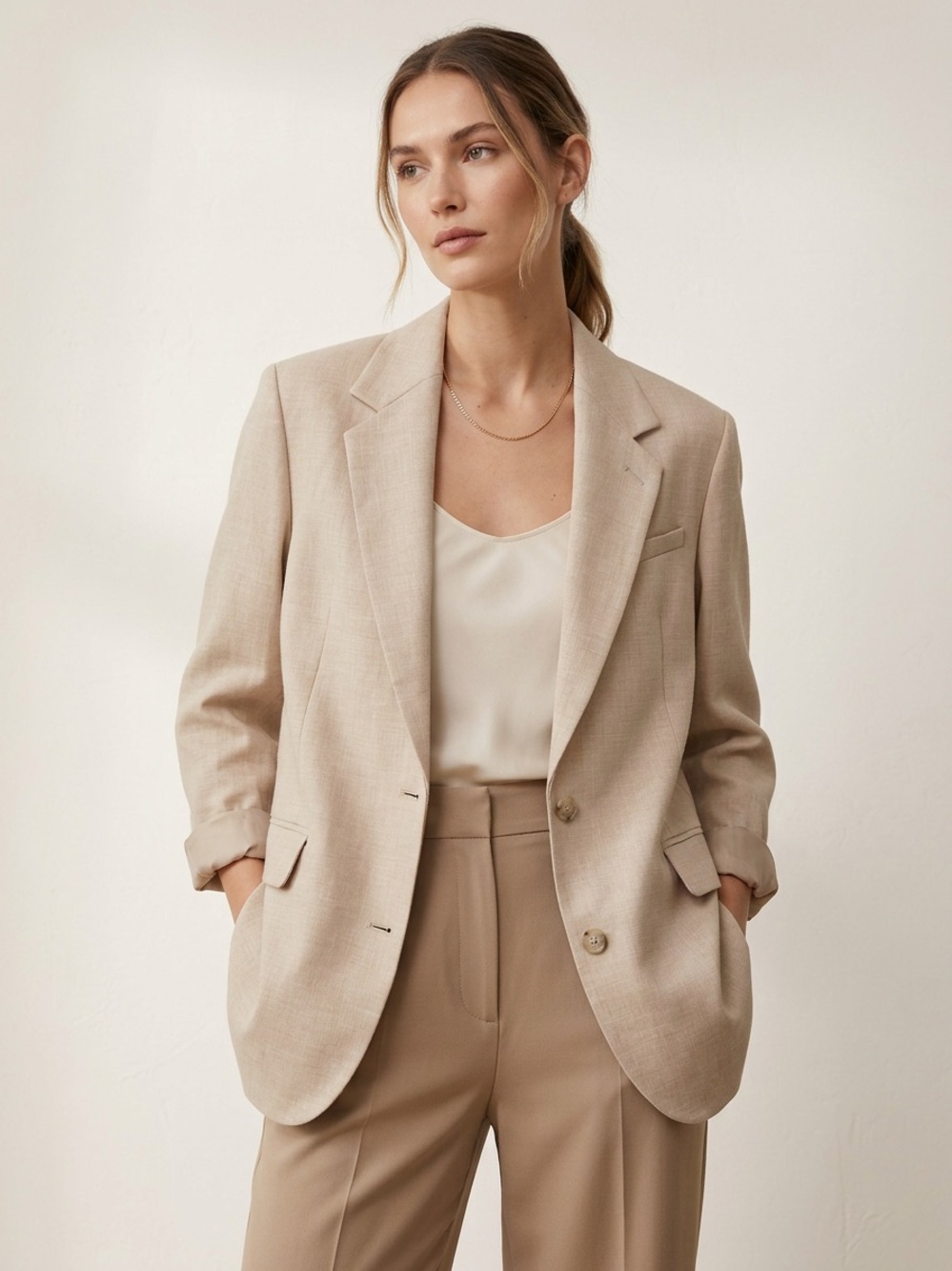 Babaton S Oversized Stretch Low Wrinkle  Blazer Neutral Quiet Luxury Office